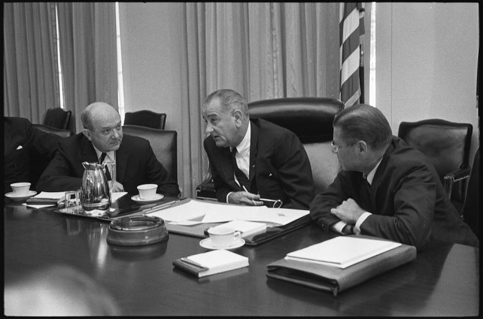 Lyndon Johnson, Robert McNamara, Dean Rusk in July 1965